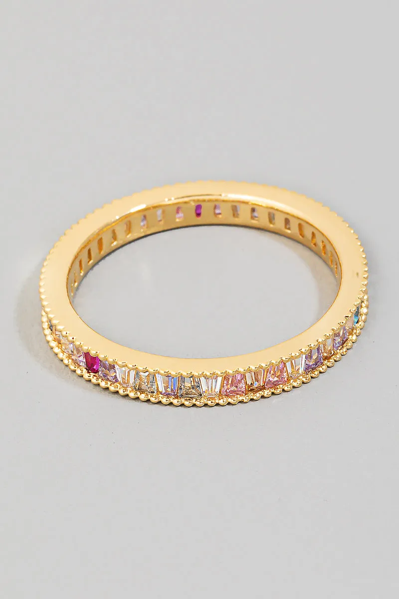 Multicolor Pink Rhinestone Ring in Gold