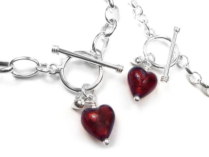 Murano Glass Heart Bracelet - Ruby