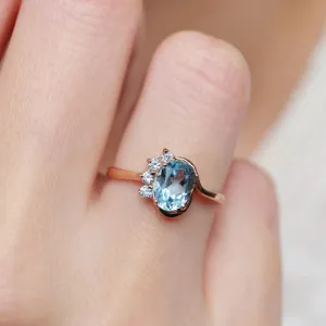 Natural Blue Topaz Engagement Ring - 14k Rose Gold Vermeil Ring