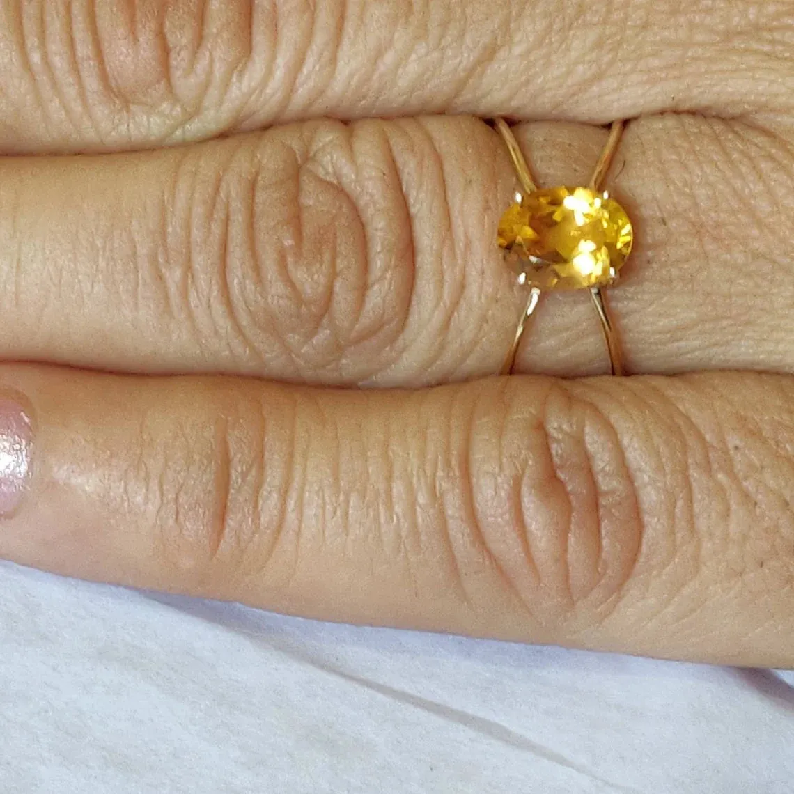 Natural Oval Cut Citrine Open Double Band Solitaire Ring - 14k Gold Vermeil Rings