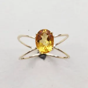 Natural Oval Cut Citrine Open Double Band Solitaire Ring - 14k Gold Vermeil Rings