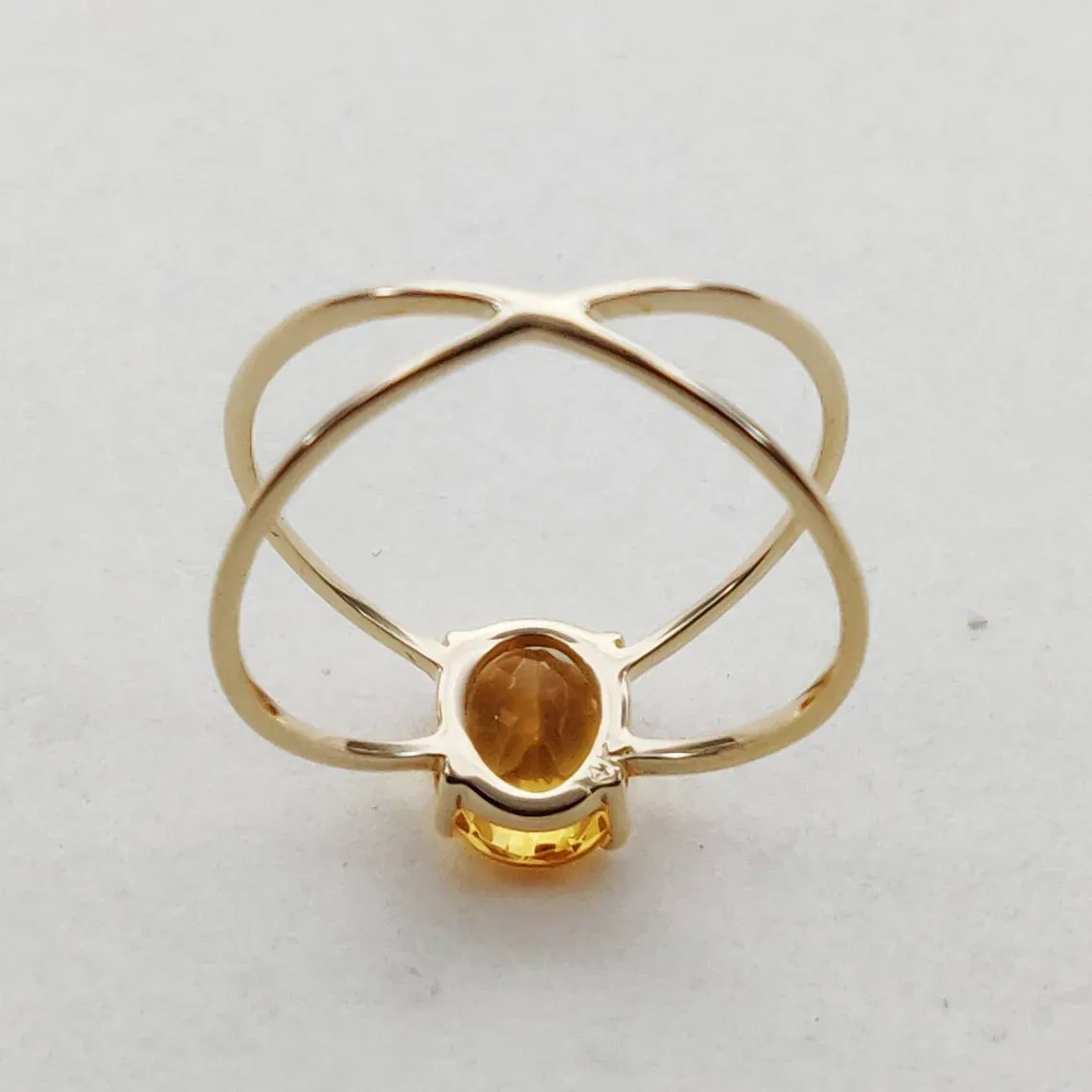 Natural Oval Cut Citrine Open Double Band Solitaire Ring - 14k Gold Vermeil Rings