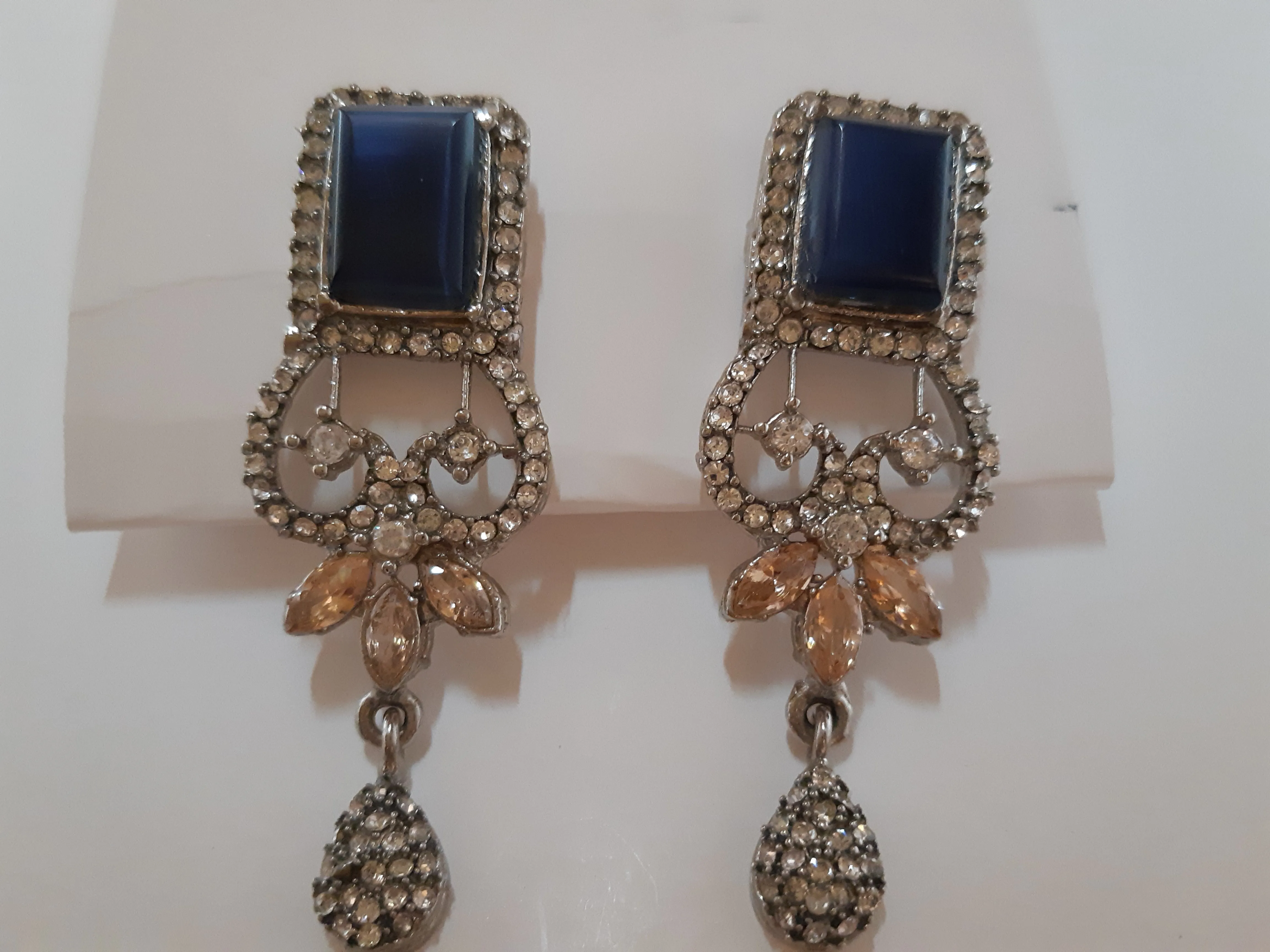 Navy Blue Cleopatra style earrings with silver base