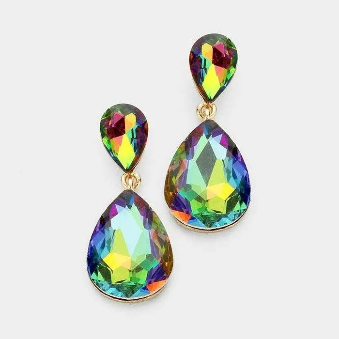 Oil Spill Crystal Teardrop Gold Earrings