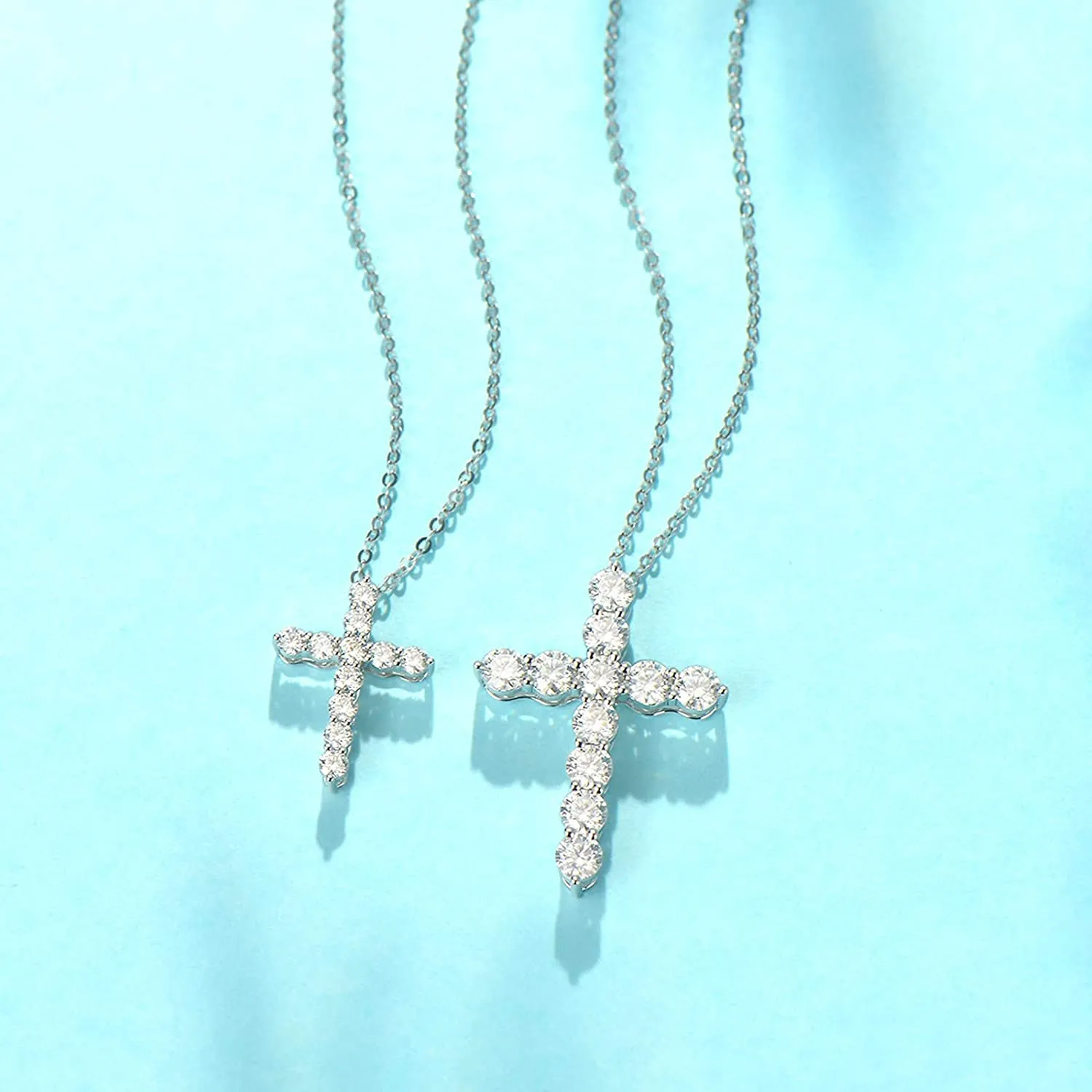 One Carat White Moissanite Gemstone In 14K Solid White Gold Cross Necklace