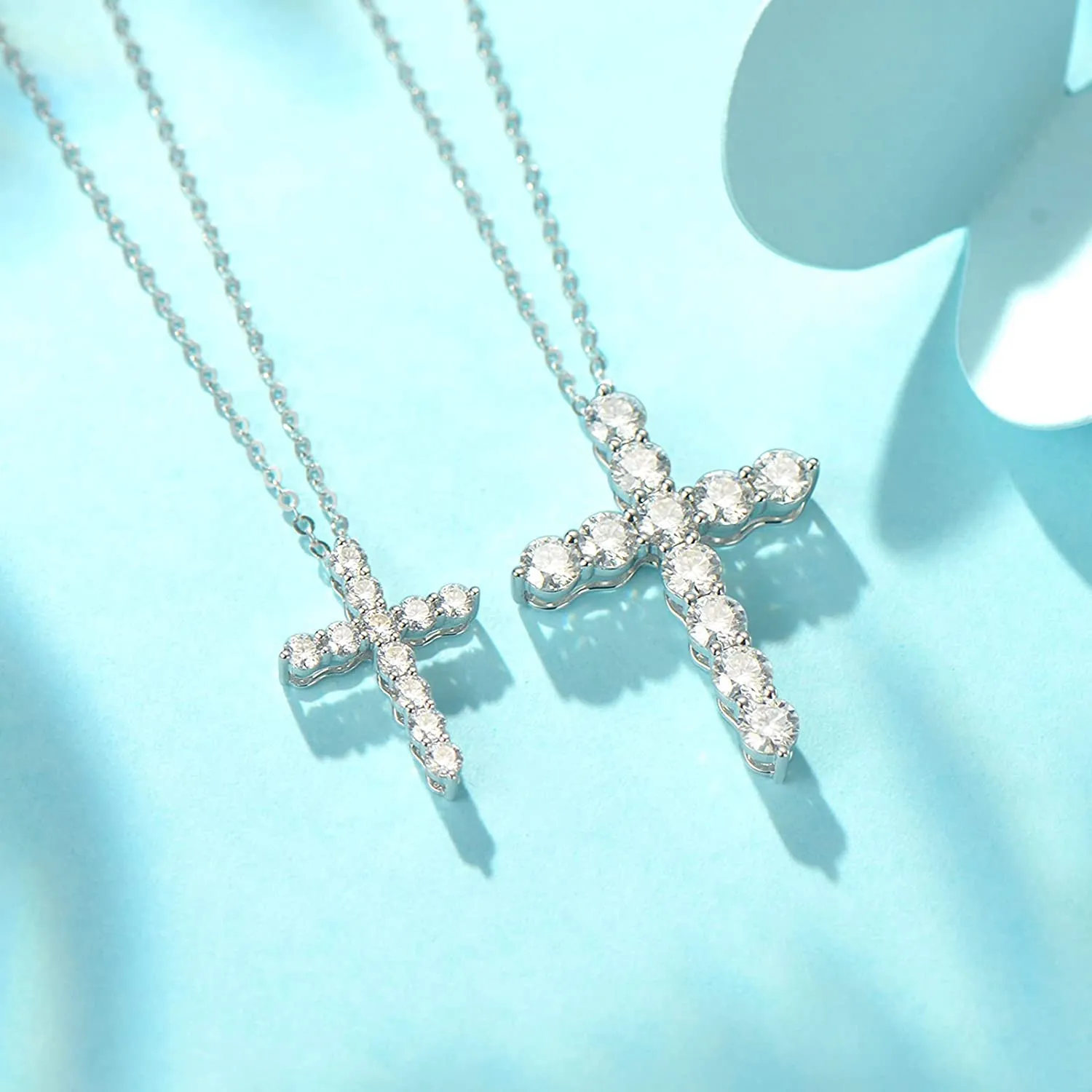 One Carat White Moissanite Gemstone In 14K Solid White Gold Cross Necklace