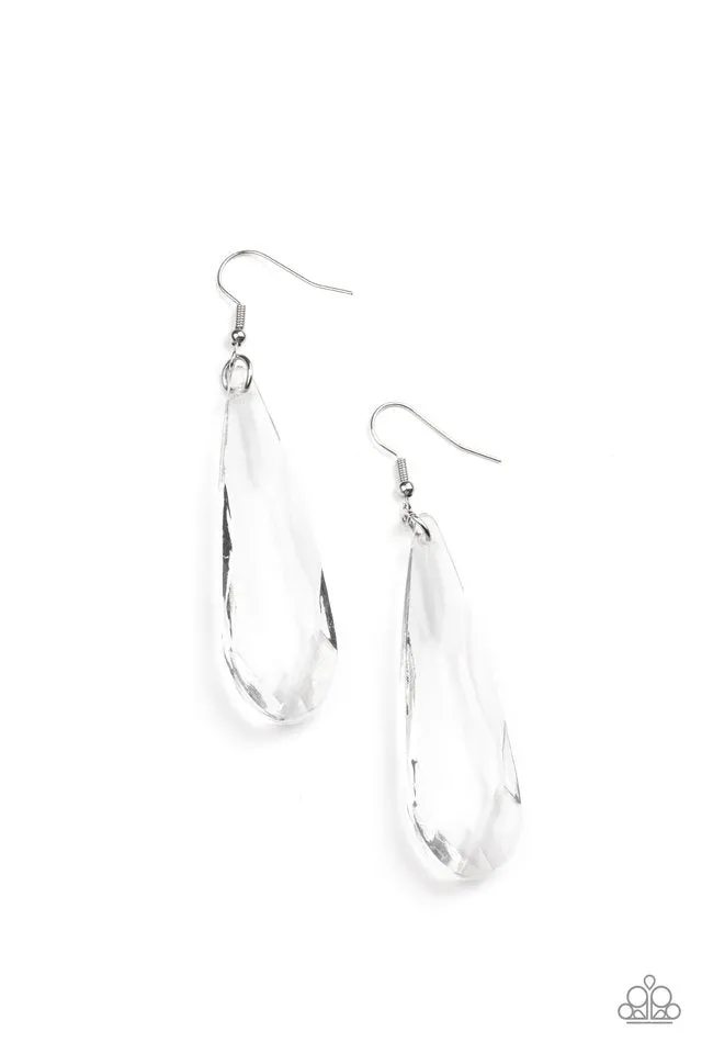 Paparazzi Earring ~ Crystal Crowns - White