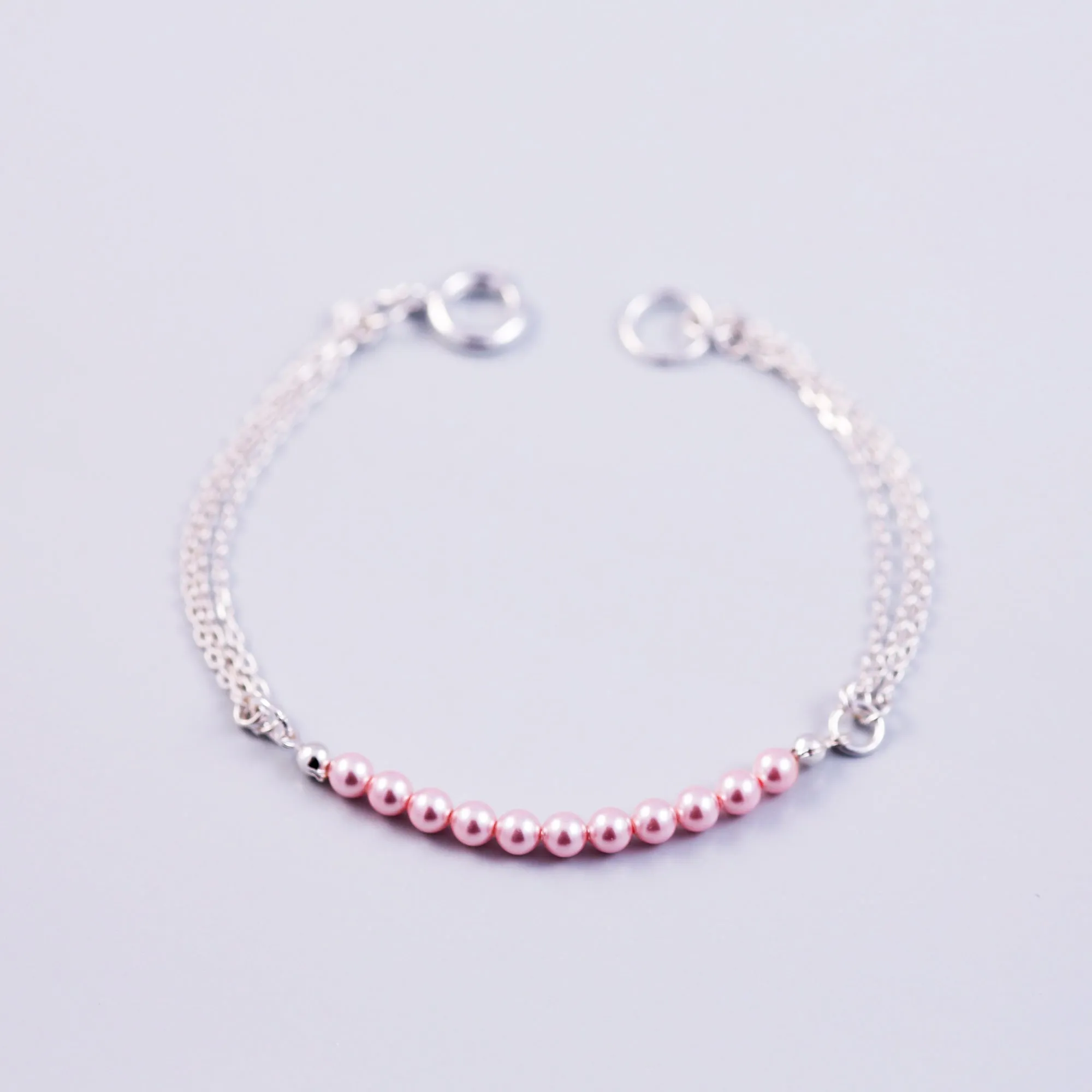 Pearl Bead Bracelet Silver & Rose Pink