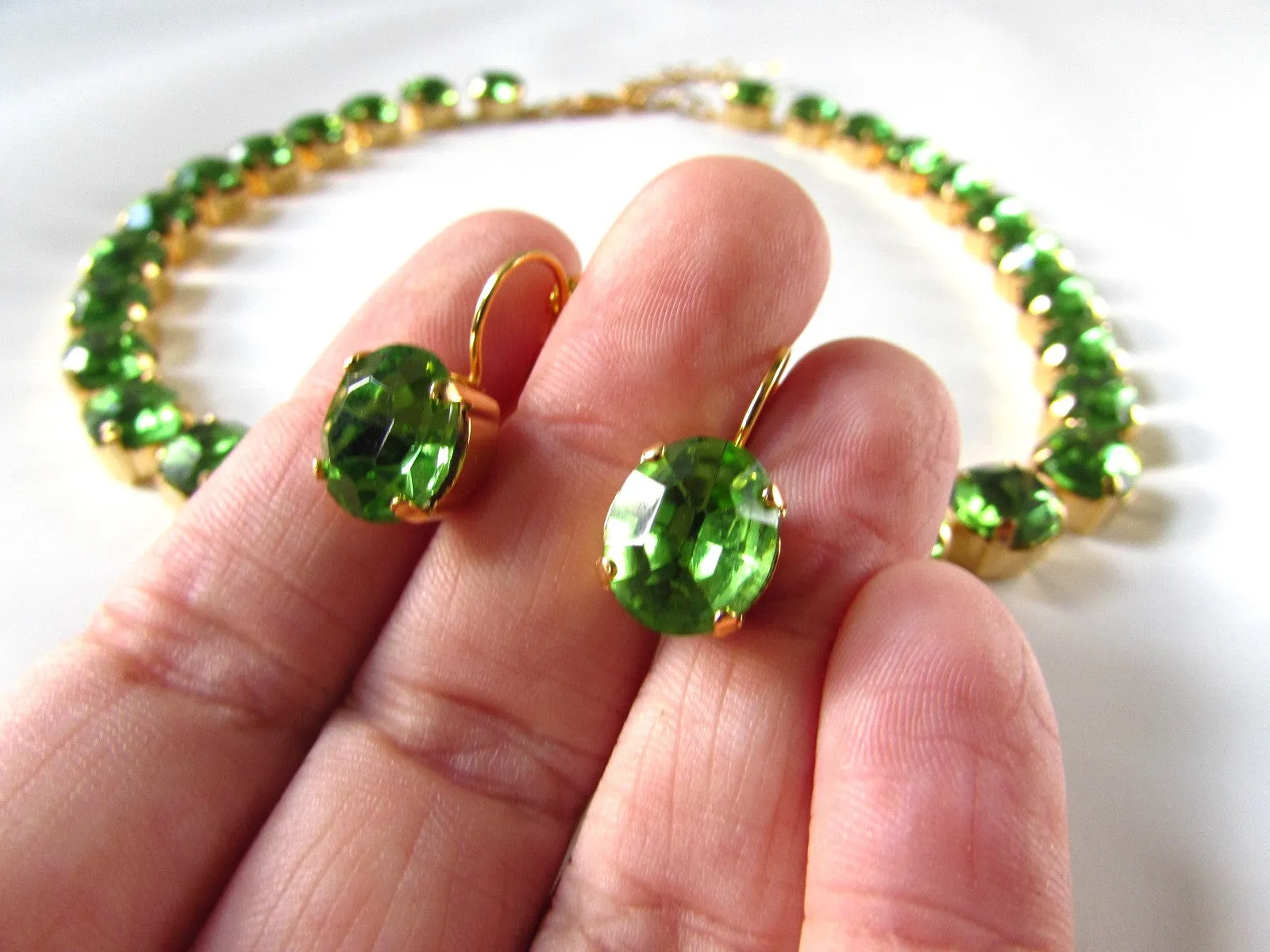 Peridot Green Riviere Necklace - Small Oval