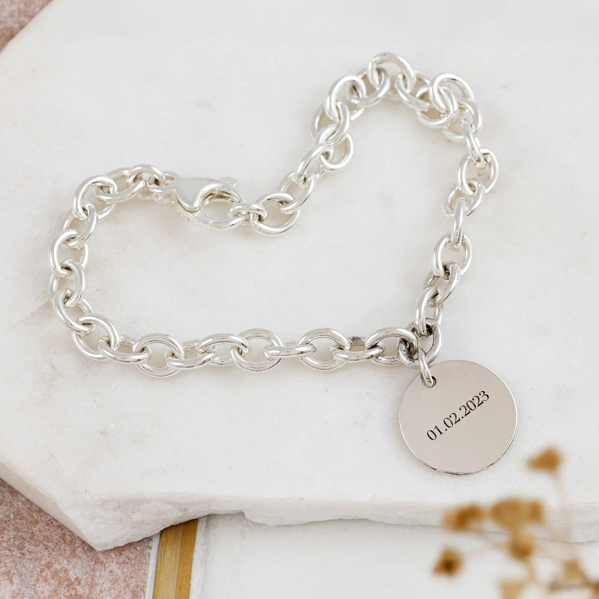 Personalised Round Tag Silver Charm Bracelet