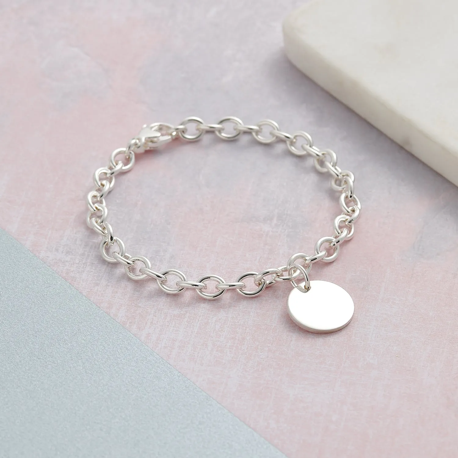 Personalised Round Tag Silver Charm Bracelet