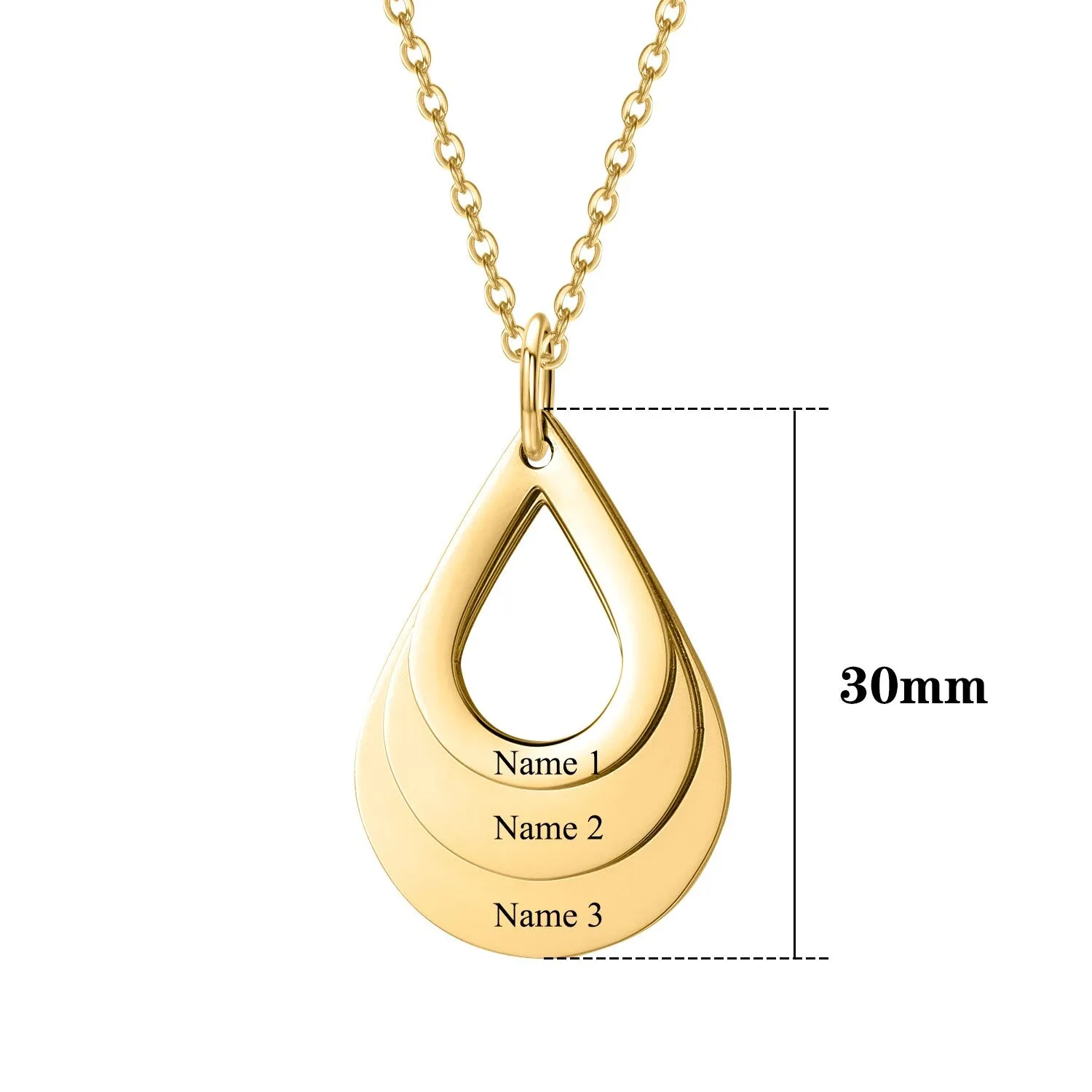 Personalized Name Necklaces Customized Engraved 3 Names Necklace Water Drop Shape Charm