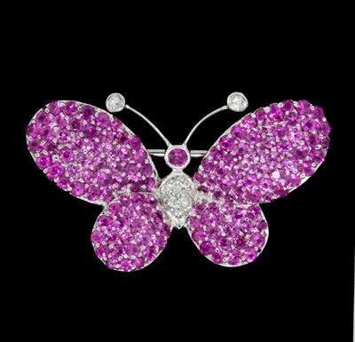 Pink Sapphire, Diamond Butterfly Brooch