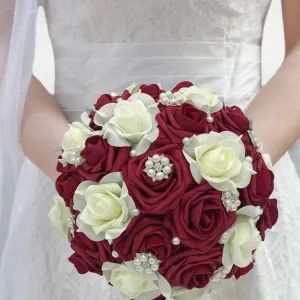 Red & Ivory Real Touch Roses Brooch Bouquet