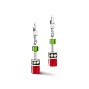 Red, Green, Yellow and Metallic Cube Earrings