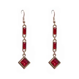 Red Stone Art Deco Style Drop Earrings