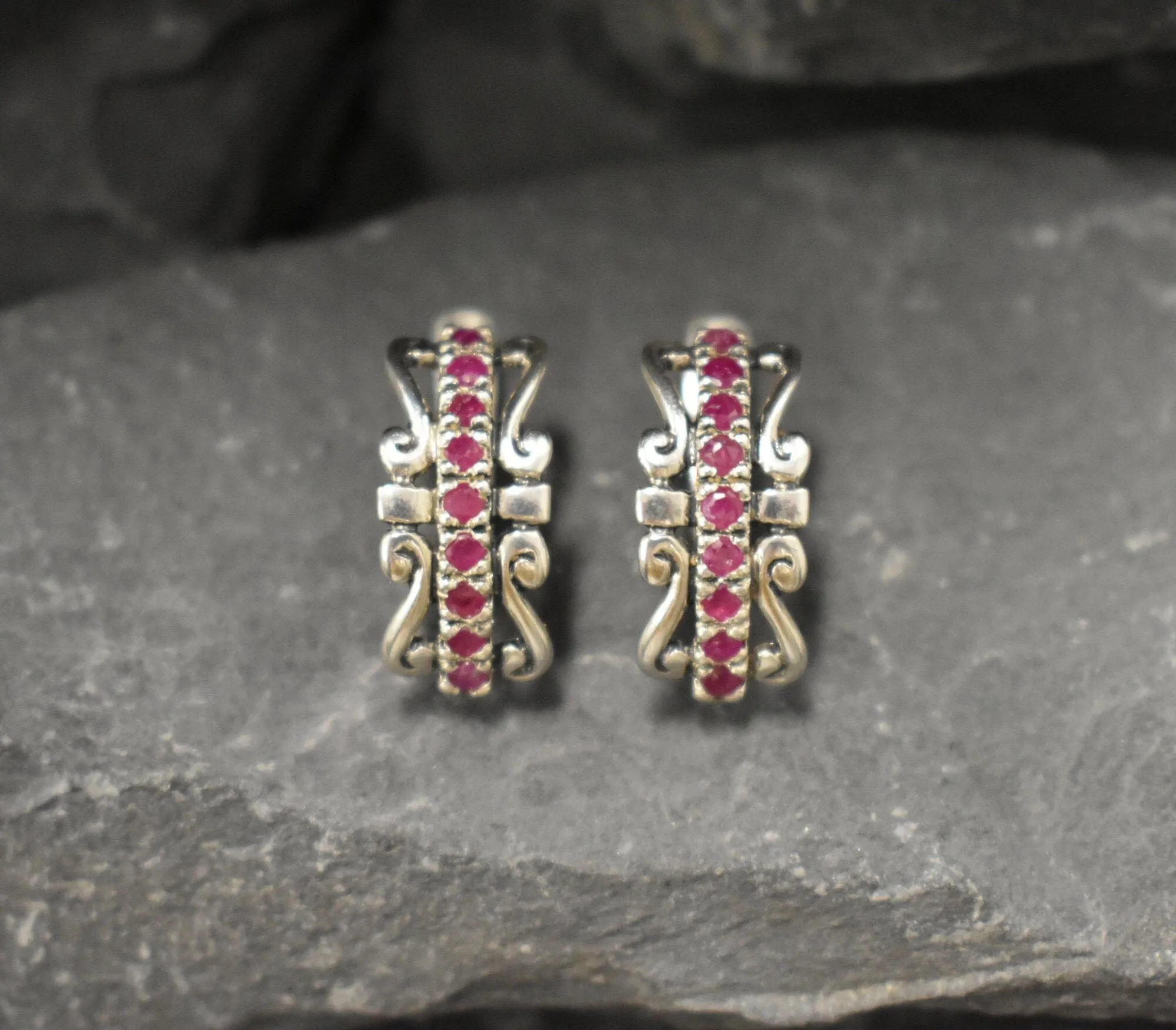 Red Tiara Earrings - Natural Ruby Earrings, Silver Crown Earrings