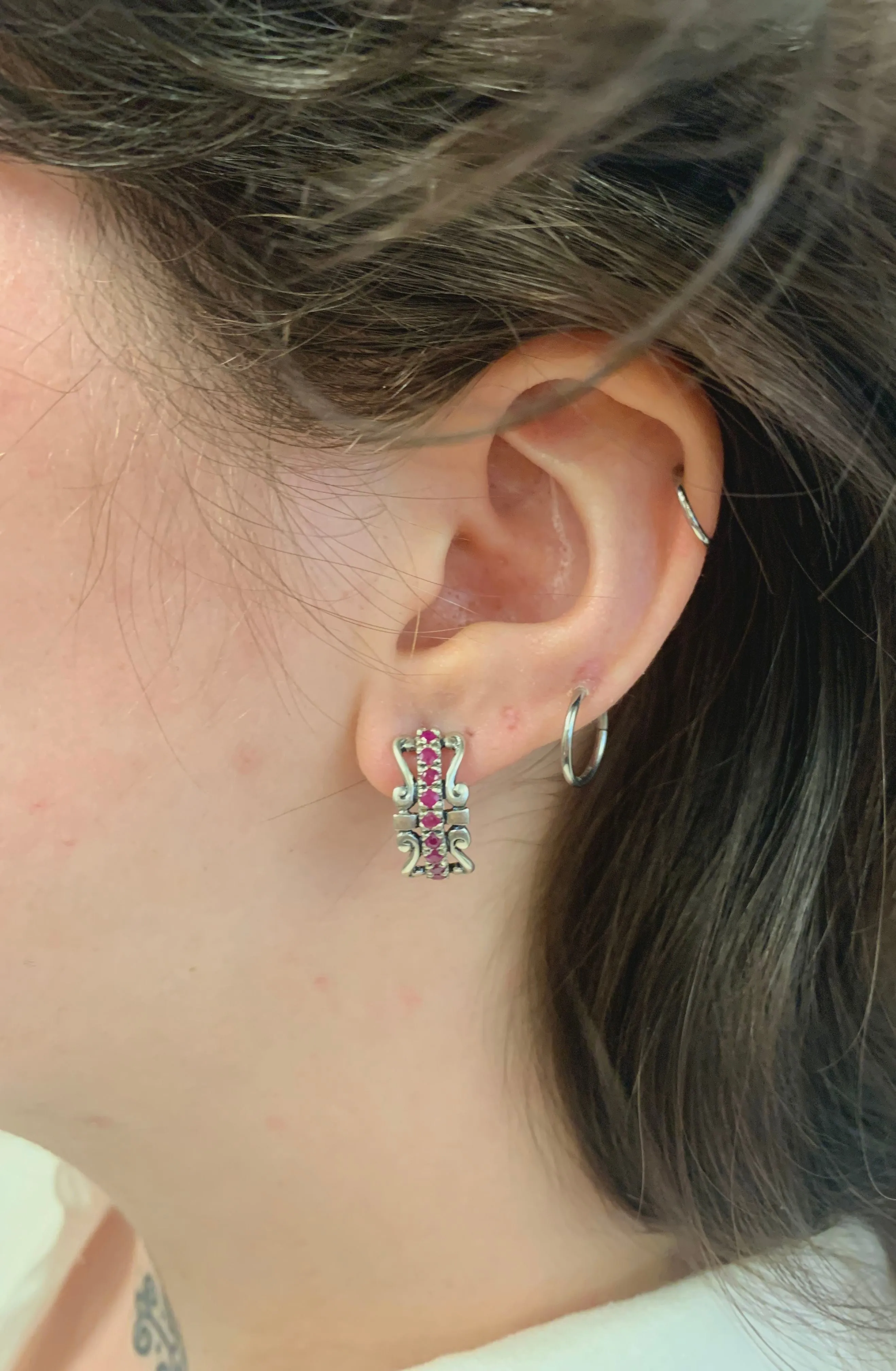 Red Tiara Earrings - Natural Ruby Earrings, Silver Crown Earrings