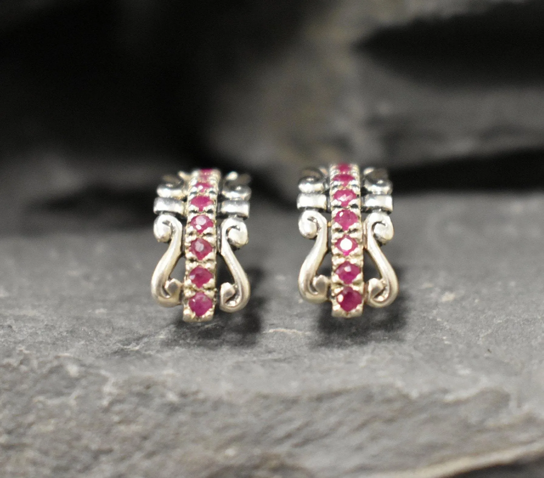 Red Tiara Earrings - Natural Ruby Earrings, Silver Crown Earrings