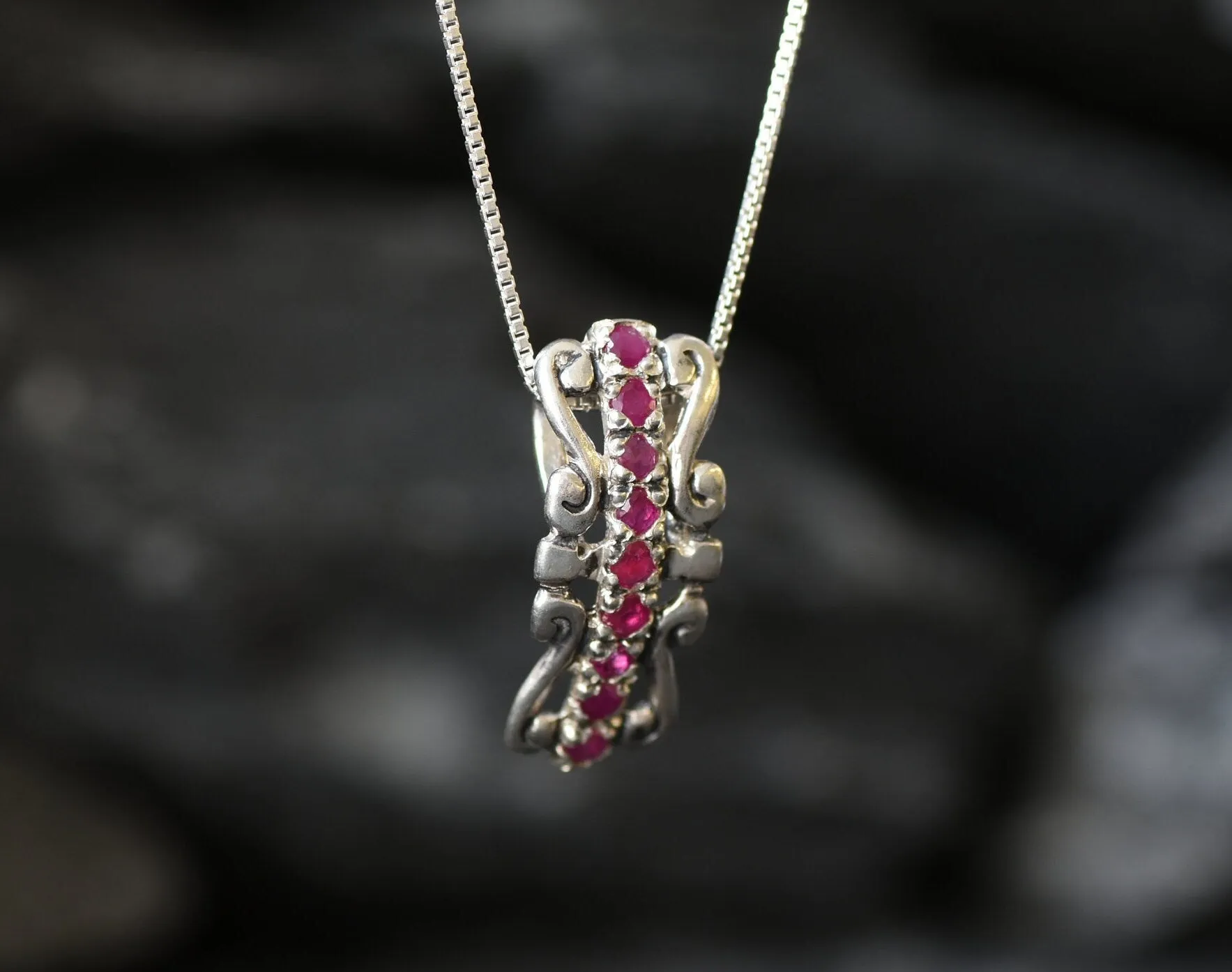 Red Tiara Pendant - Natural Ruby Necklace, July Birthstone Necklace