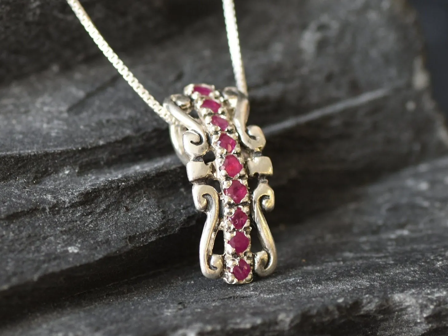 Red Tiara Pendant - Natural Ruby Necklace, July Birthstone Necklace