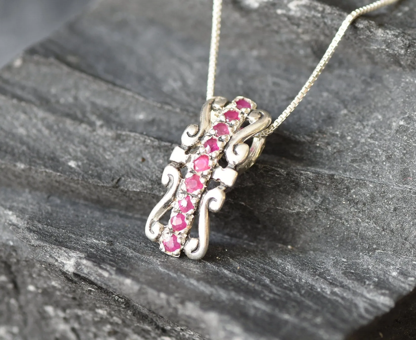 Red Tiara Pendant - Natural Ruby Necklace, July Birthstone Necklace