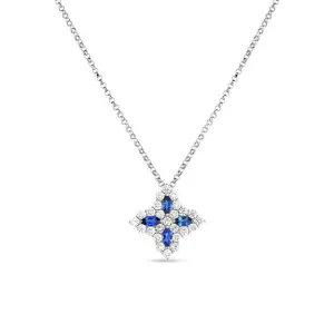 Roberto Coin Princess Flower 18K White Gold Sapphire and Diamond Necklace