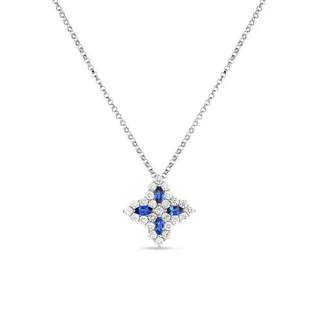 Roberto Coin Princess Flower 18K White Gold Sapphire and Diamond Necklace