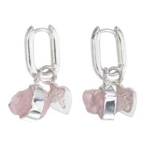 ROUGH GEM CHARM - OVAL HOOPS - ROSE QUARTZ - SILVER