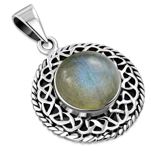 Round Labradorite Celtic Knot Silver Pendant