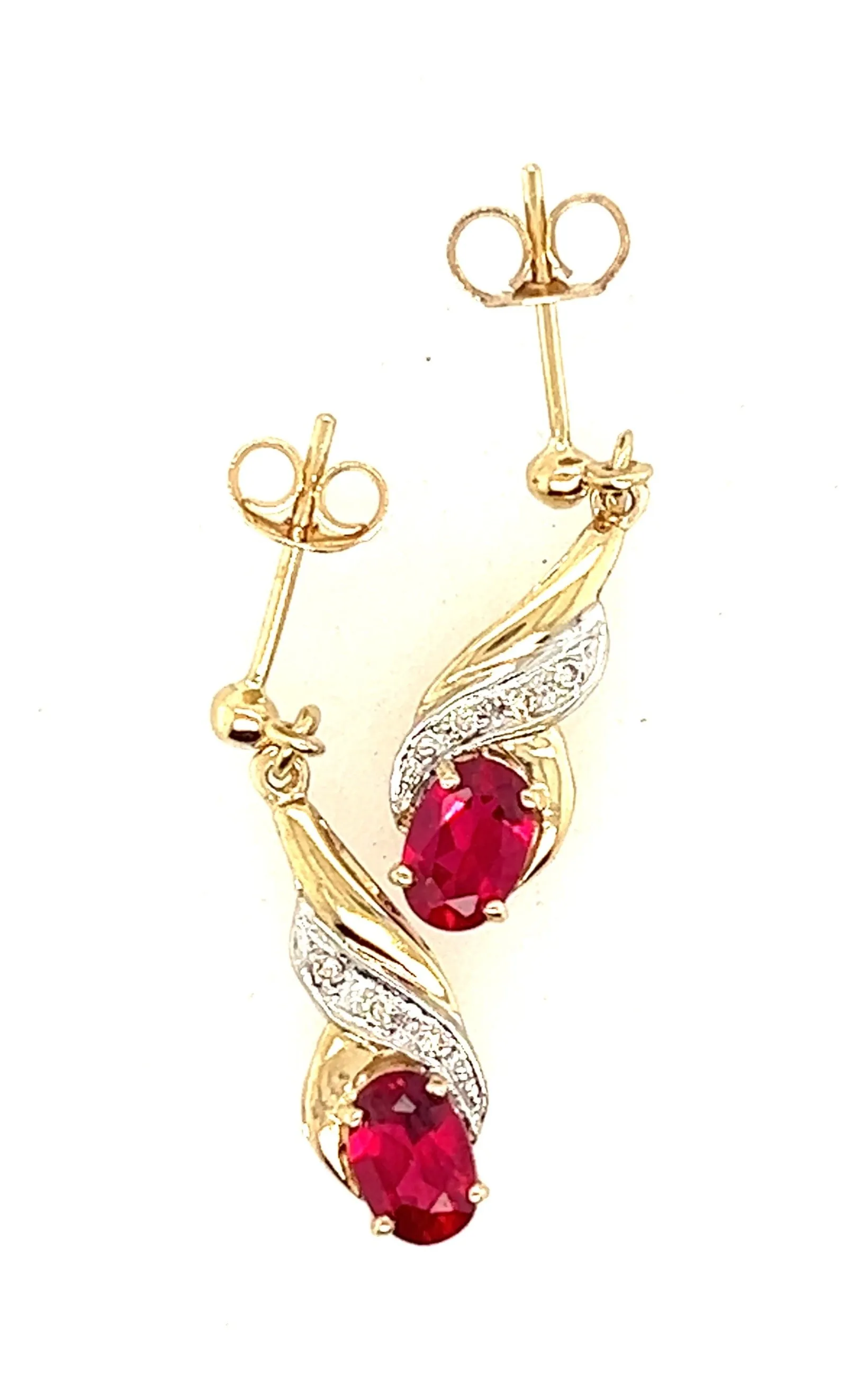 Ruby & Diamond Yellow Gold Drop Earrings