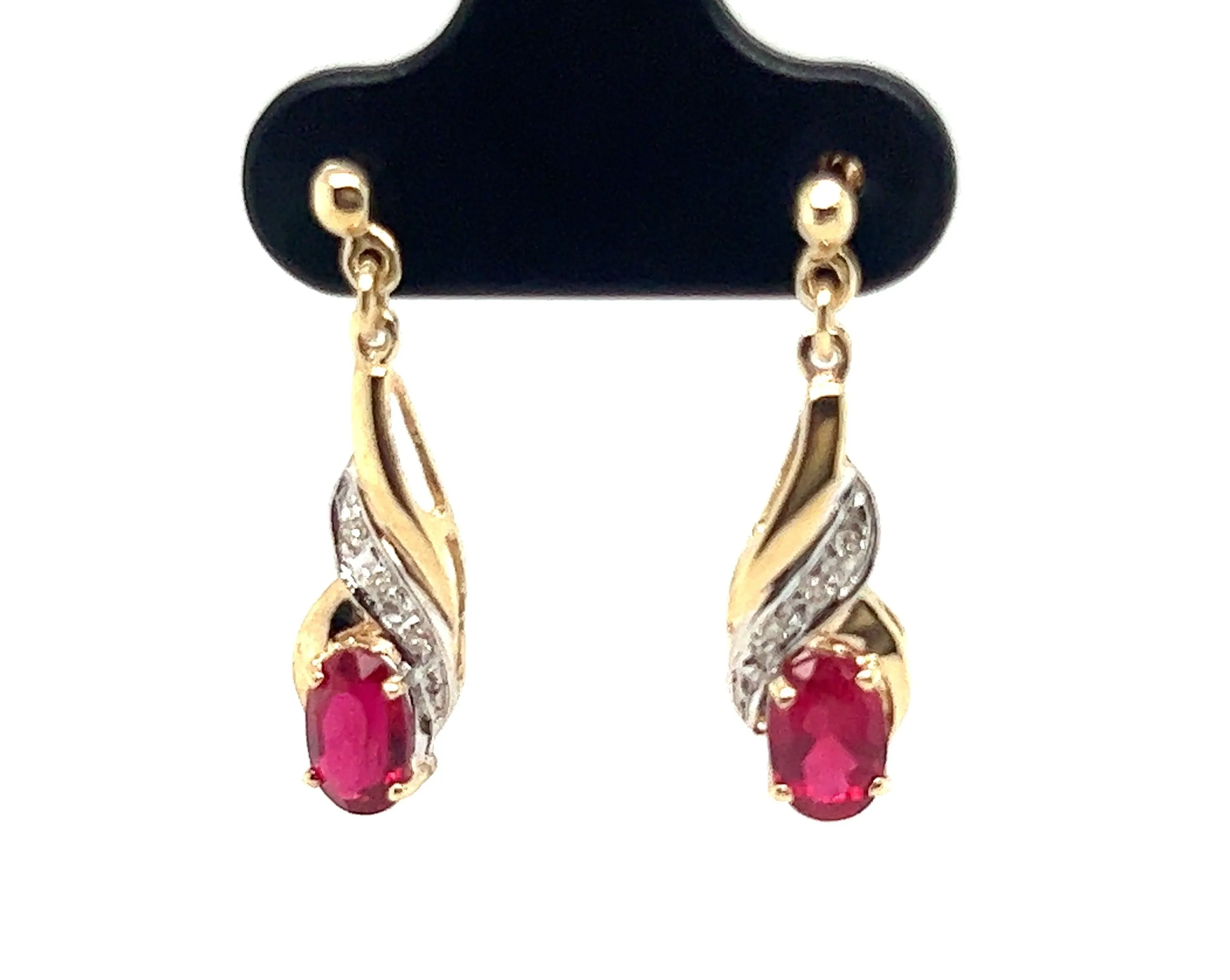 Ruby & Diamond Yellow Gold Drop Earrings