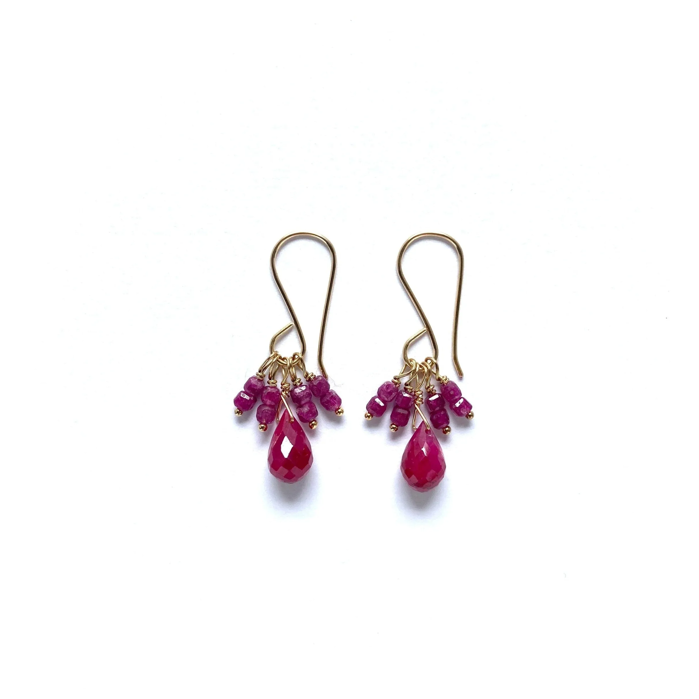 Ruby Bead Cluster on Gold Fill Earring by Debbie Fisher