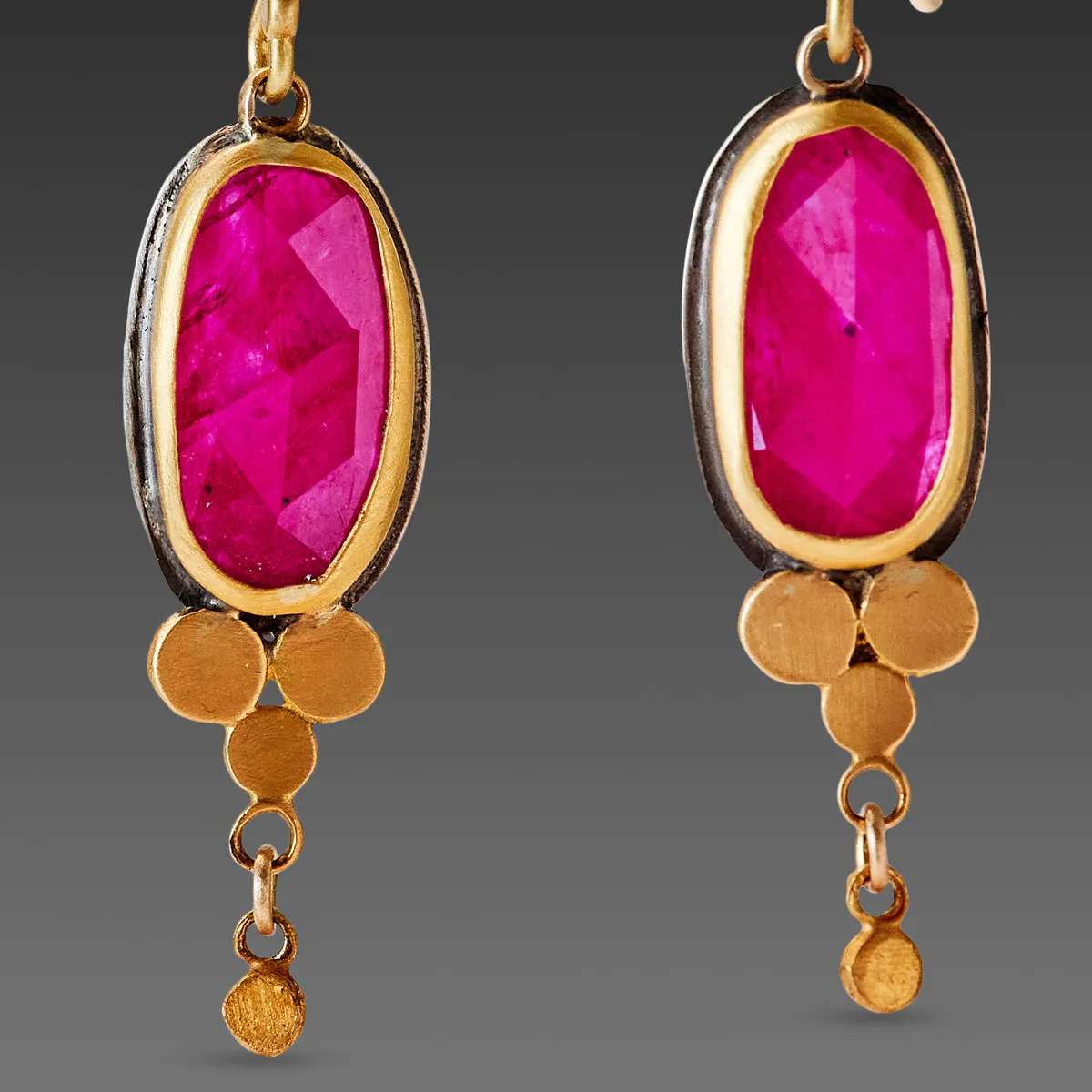 Ruby Drop Earrings with Gold Trios