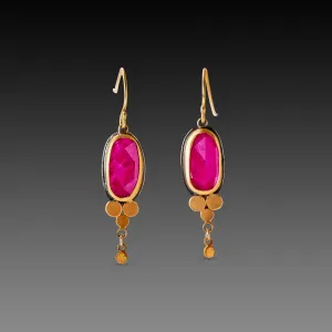 Ruby Drop Earrings with Gold Trios