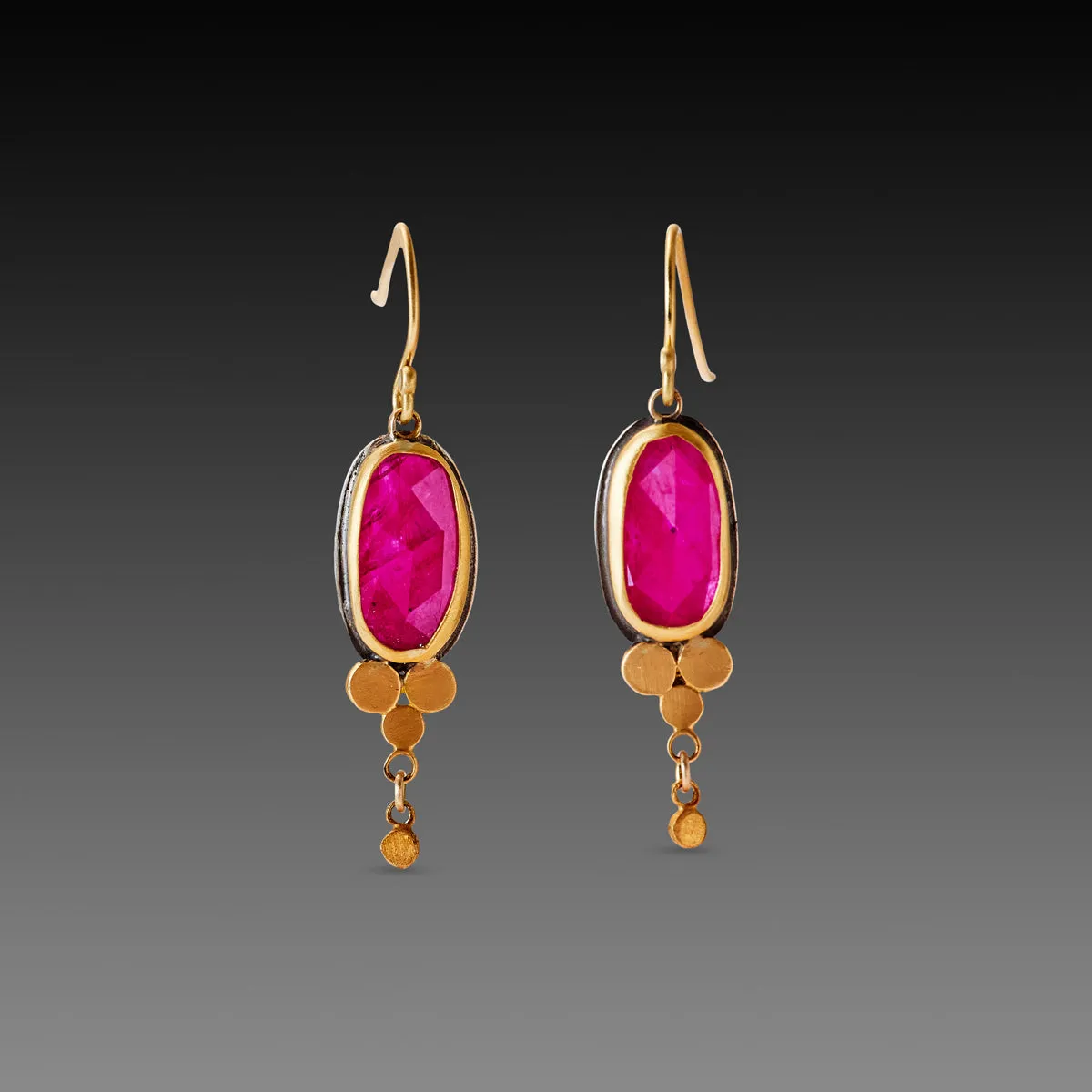 Ruby Drop Earrings with Gold Trios