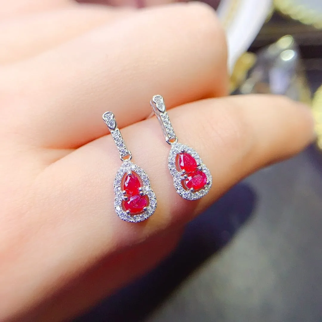 Ruby Gem Classic 925 Sterling Silver Drop Earring