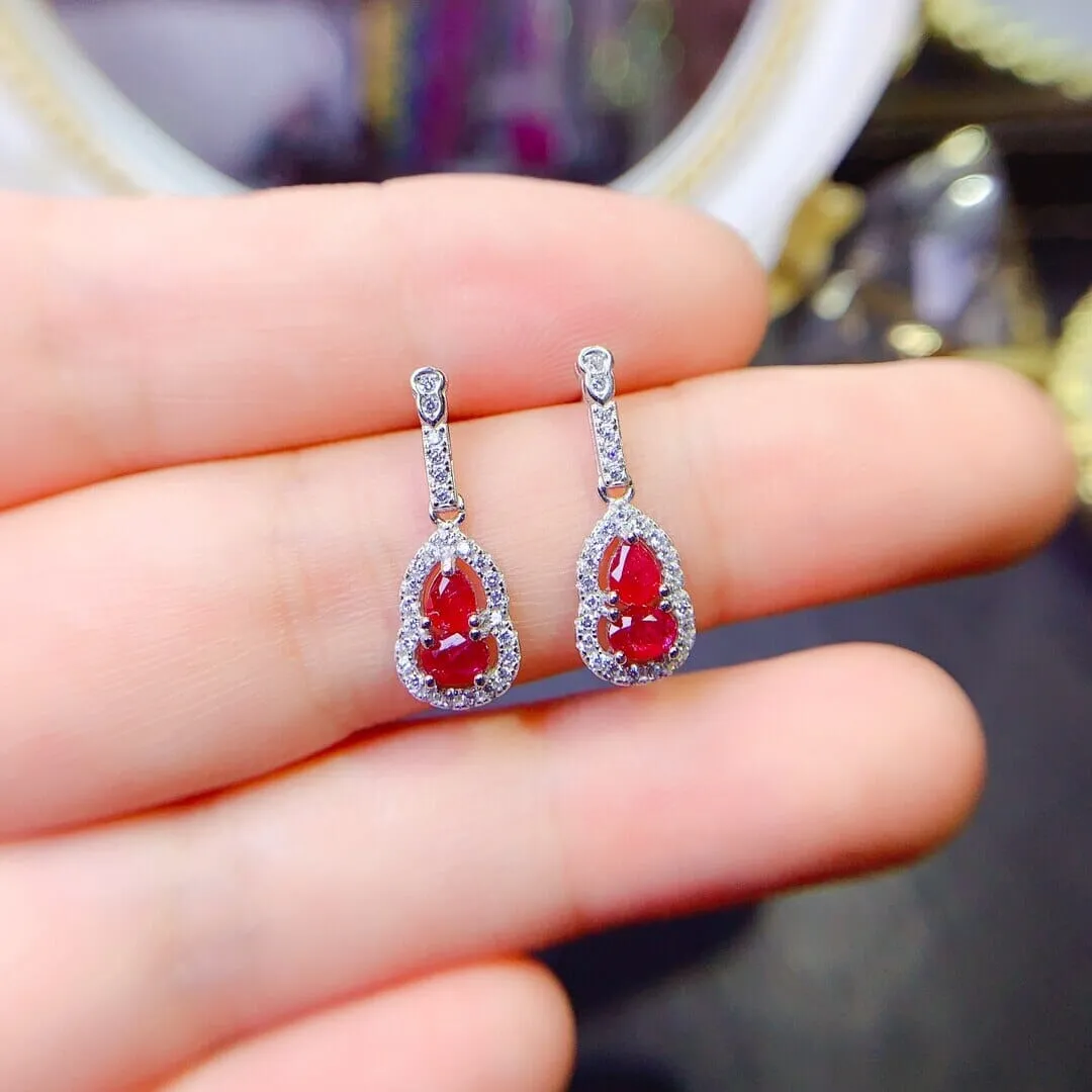 Ruby Gem Classic 925 Sterling Silver Drop Earring