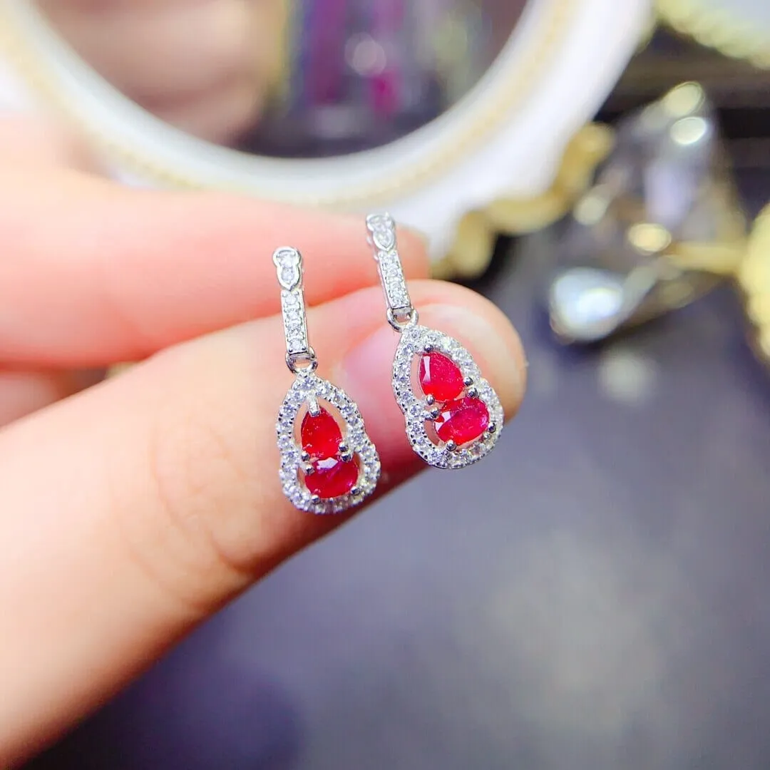 Ruby Gem Classic 925 Sterling Silver Drop Earring