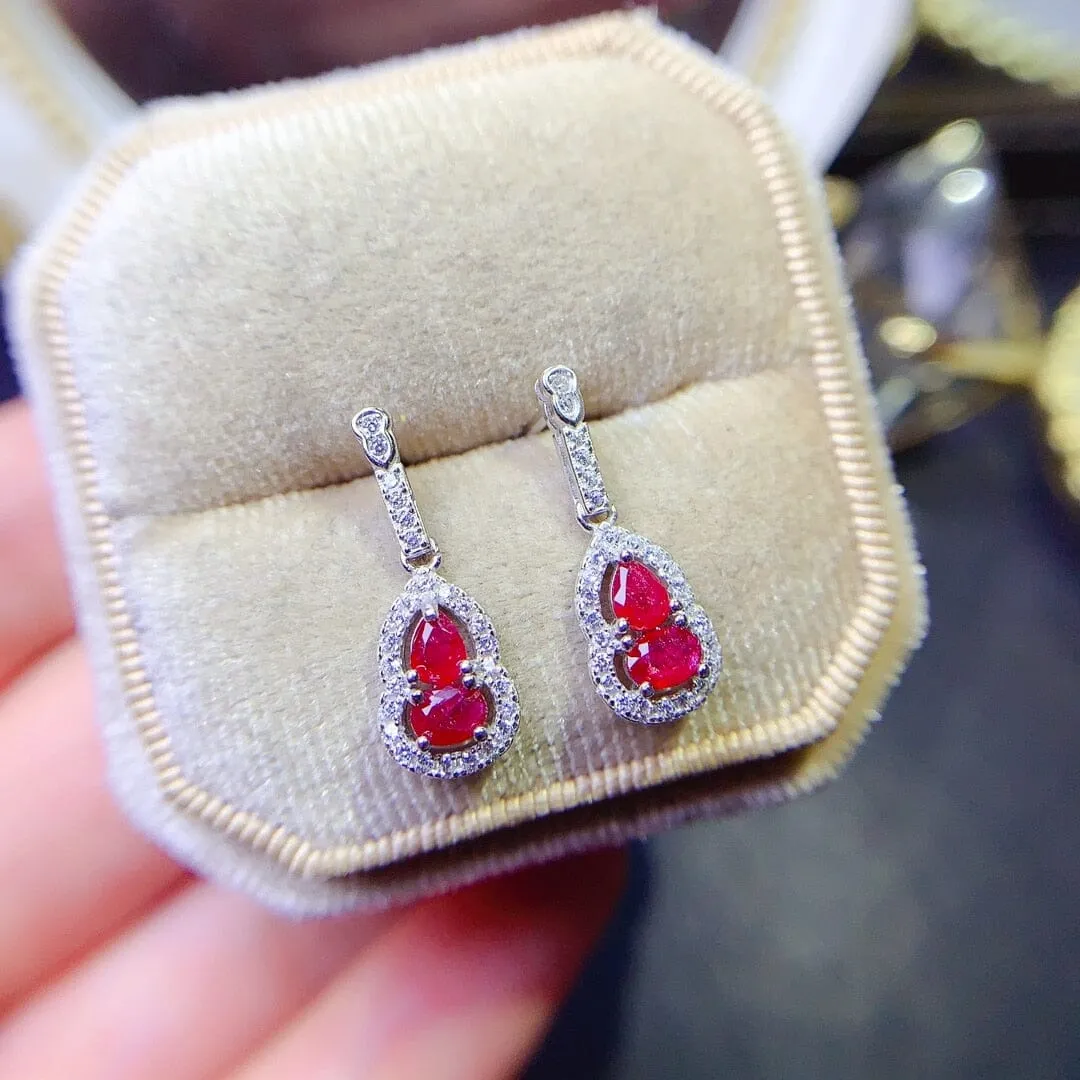 Ruby Gem Classic 925 Sterling Silver Drop Earring