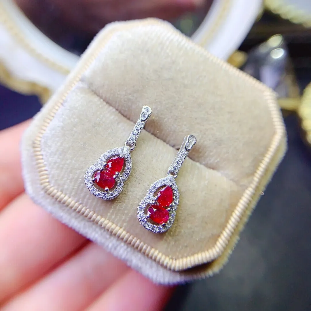 Ruby Gem Classic 925 Sterling Silver Drop Earring