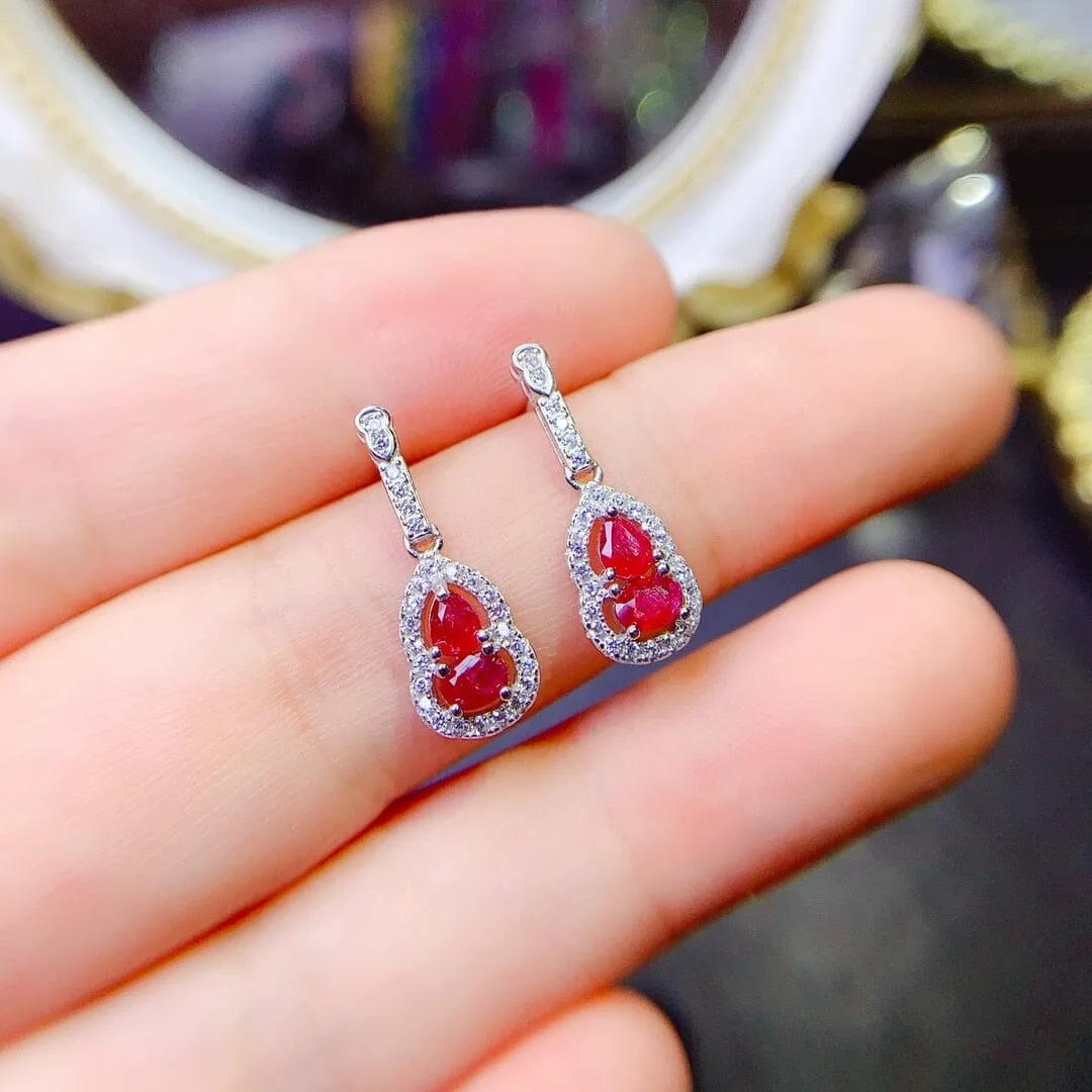 Ruby Gem Classic 925 Sterling Silver Drop Earring