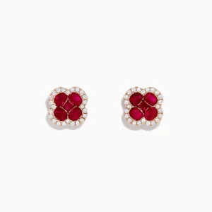 Ruby Royale 14K Rose Gold Ruby and Diamond Flower Stud Earrings