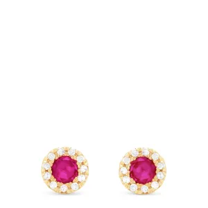 Ruby Royale 14K Yellow Gold Round Diamond Halo Ruby Stud Earrings, 0.47 TCW