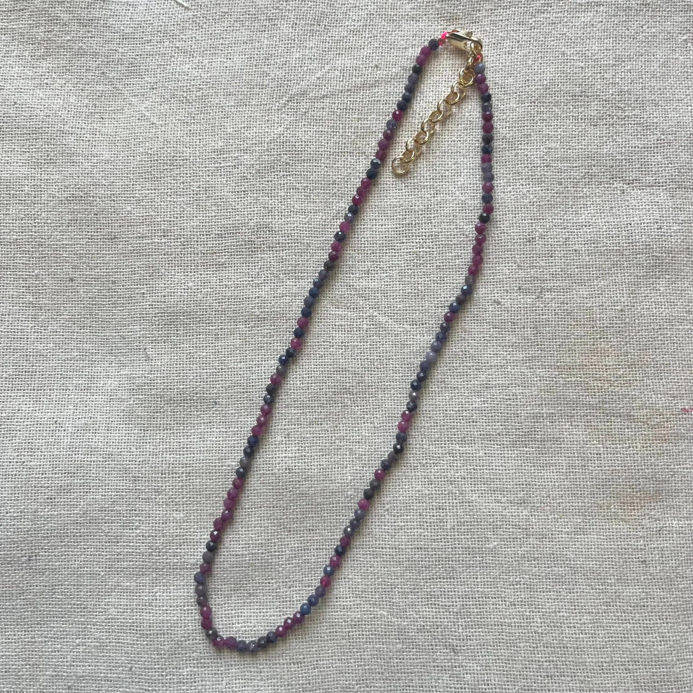 Ruby Sapphire 3mm Facet Beaded Necklace - Power