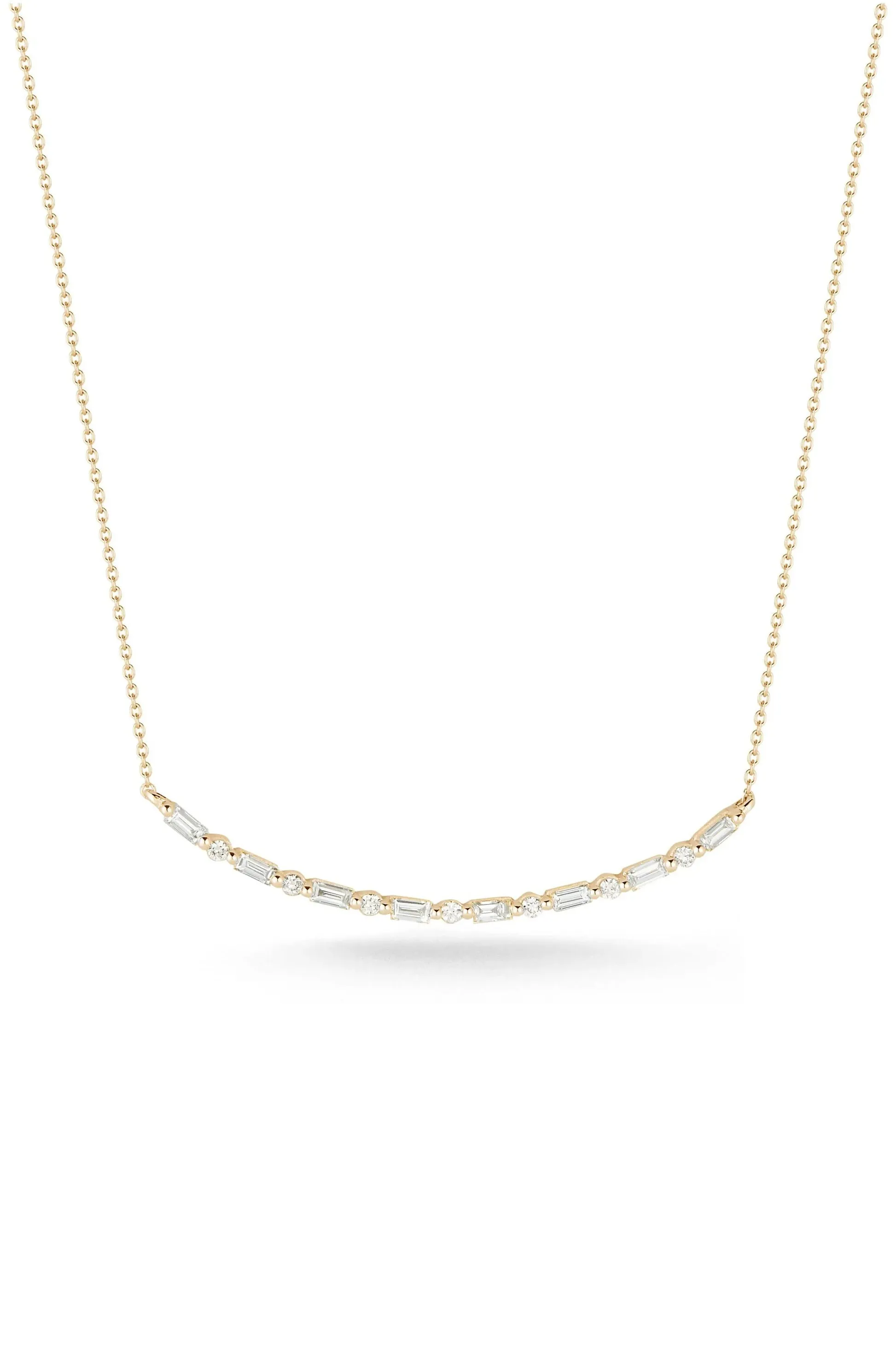 Sadie Pearl Baguette Long Bar Necklace - Yellow Gold