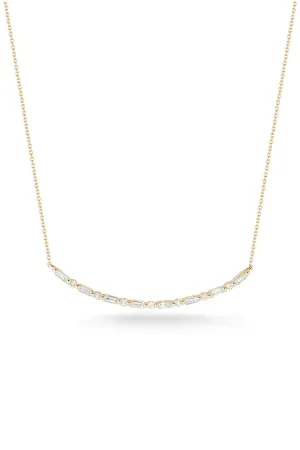 Sadie Pearl Baguette Long Bar Necklace - Yellow Gold