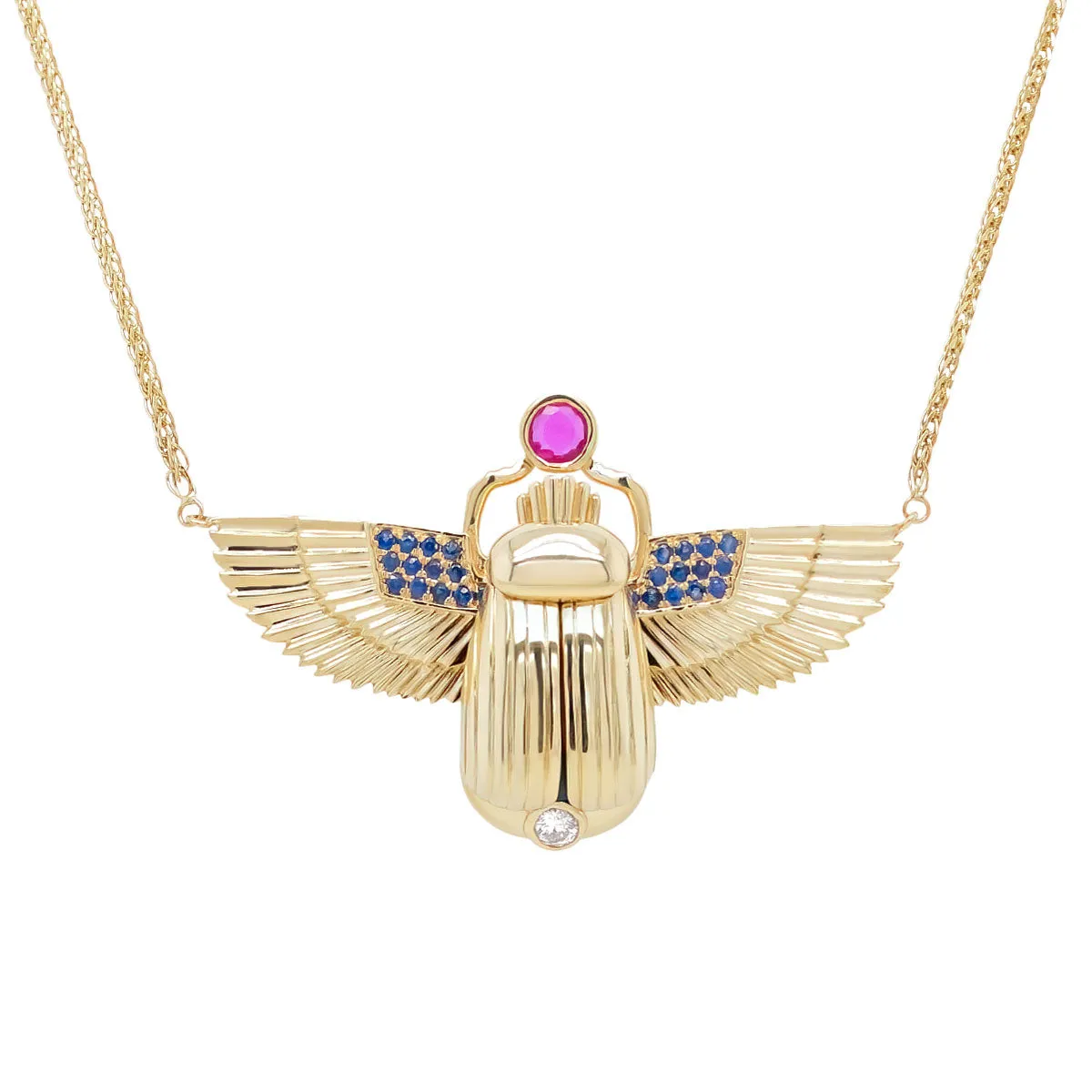 Scarab Necklace - Peacock Opal   Pink Sapphire