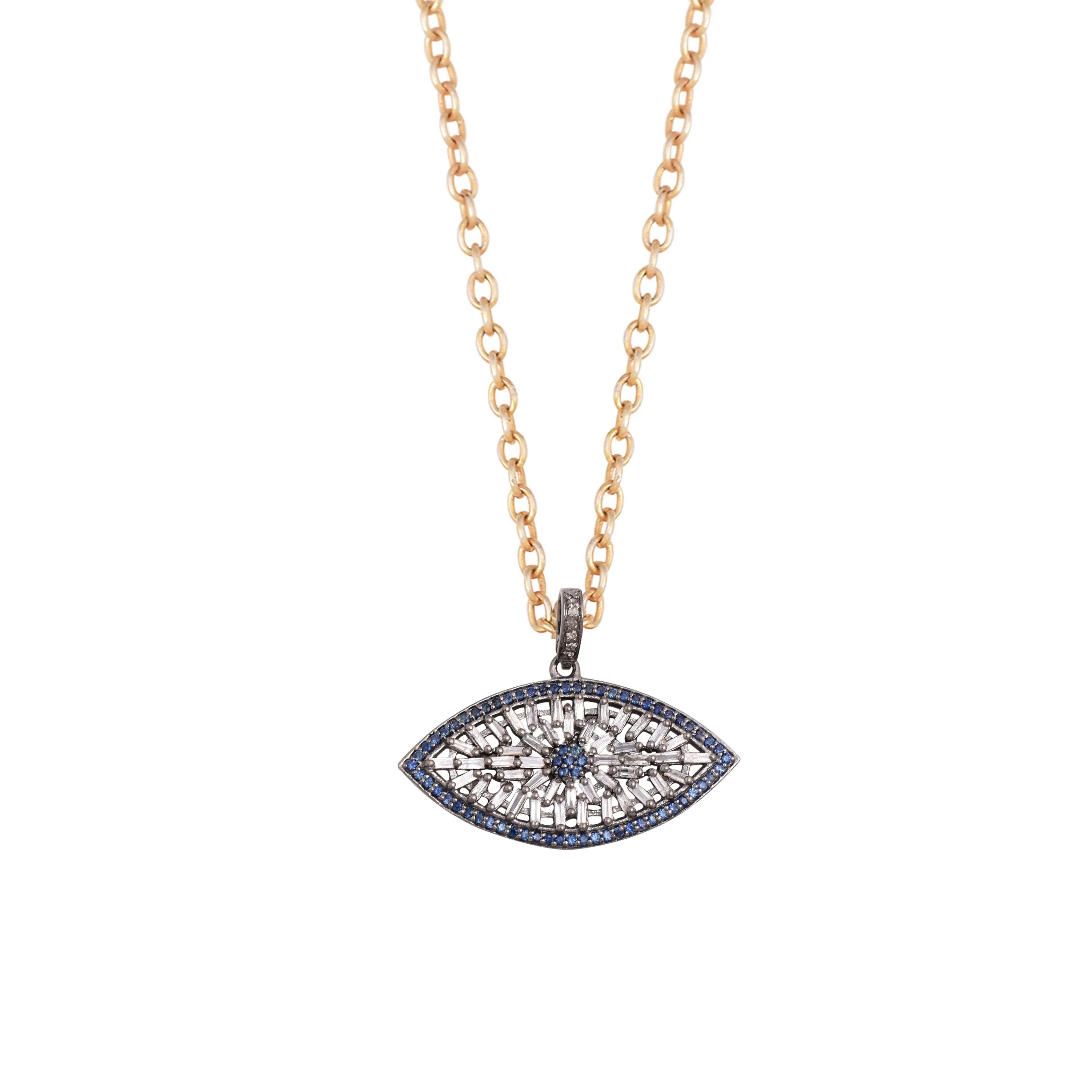 Shield Evil Eye Blue Sapphire Diamond Pendant