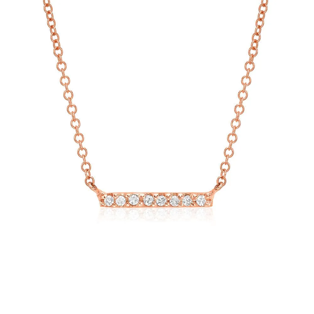 Short Diamond Bar Necklace - 14K Rose Gold